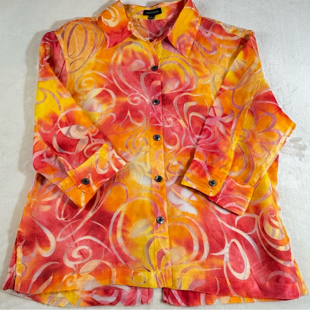 Notations Women’s Sheer Colorful Button Up Shirt Size L